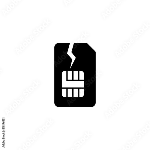 A simple icon depicting a cracked or broken SIM card, representing issues with mobile connectivity or device compatibility.