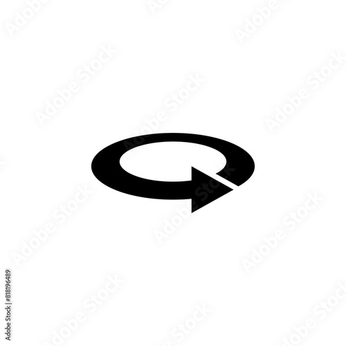A simple black and white graphic icon depicting a circular arrow shape, representing the concept of rotation, repetition, or a continuous loop