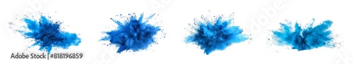 Explosion of blue smoke isolated on transparent background cutout png photo
