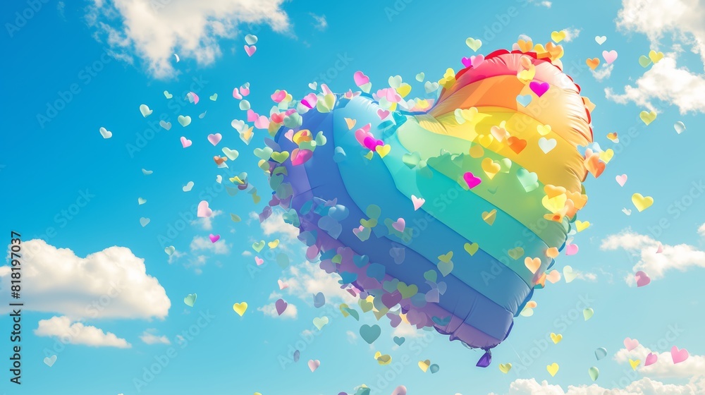 Fototapeta premium Embracing Love: Rainbow Heart Balloon Soaring High for LGBTQ+ Acceptance and Equality