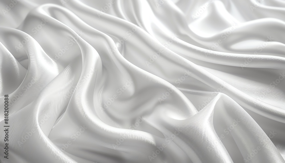 Abstract white luxurious wavy fabric satin silk background, exuding elegance and sophistication Ideal for fashion, luxury, and textile themes Isolated with ample copy space Abstract white luxurious wavy fabric satin silk background, exuding elegance and sophistication Ideal for fashion, luxury, and textile themes Isolated with ample copy space