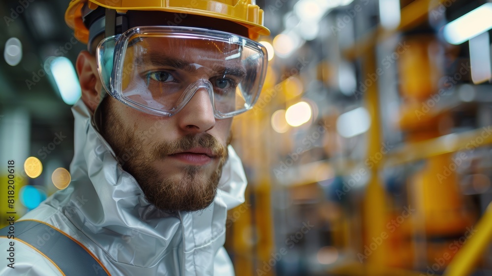 Workers in protective gear conducting maintenance on industrial equipment Workers in protective gear conducting maintenance on industrial equipment