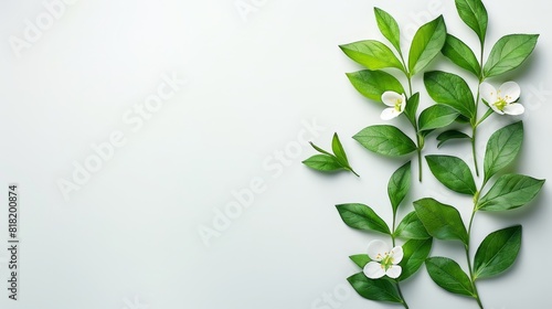 white blossoms, verdant leaves Text space available