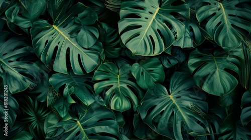  A tight shot of a wall adorned with a cluster of green leaves, featuring a central green plant photo