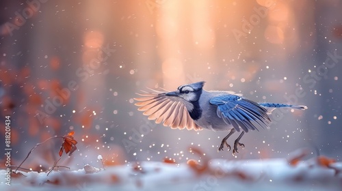  A blue bird flying through the air with its wings spread open © Jevjenijs