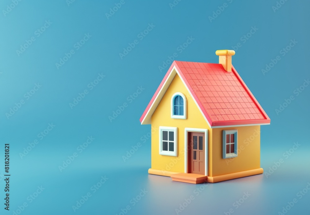 A 3D illustration of a small house on a blue background. A 3D illustration of a small house on a blue background.