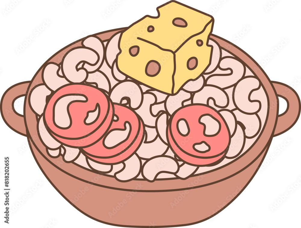Cheese Spaetzle Noodles Sausages. Kawaii style vector illustration
Cheese Spaetzle Noodles Sausages. Kawaii style vector illustration