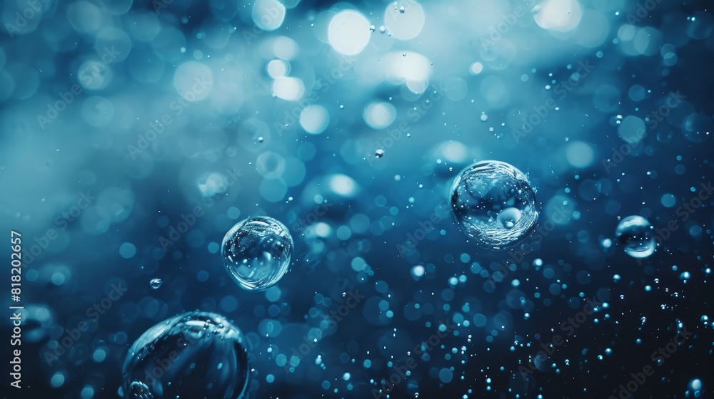 A collection of bubbles suspended in air against a blue and black backdrop A collection of bubbles suspended in air against a blue and black backdrop