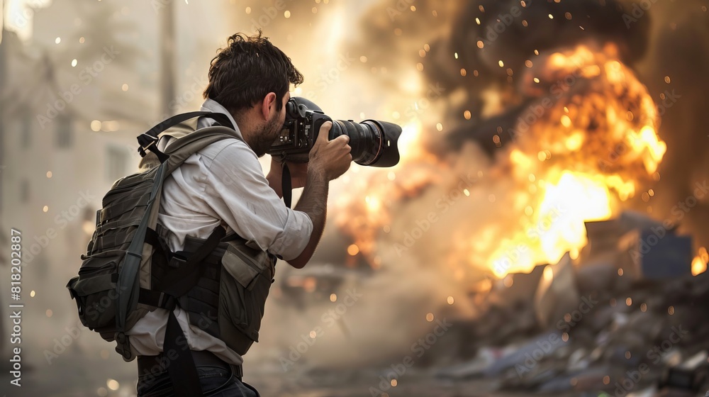 Photojournalist in Action: As a news story unfolds, the photojournalist is on the scene, taking pictures that tell a compelling visual story and bring attention to important events Photojournalist in Action: As a news story unfolds, the photojournalist is on the scene, taking pictures that tell a compelling visual story and bring attention to important events