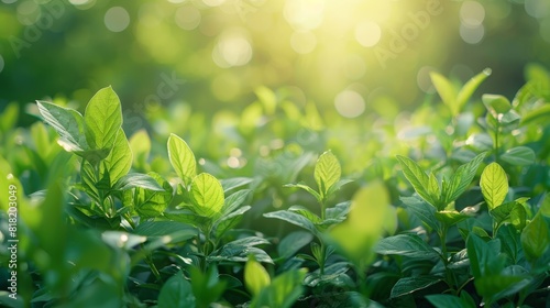  A tight shot of a verdant plant with sunbeams filtering through its upper and lower foliage