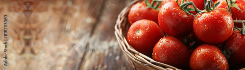 close-up of tomatoes in a basket. suitable for market promotions.