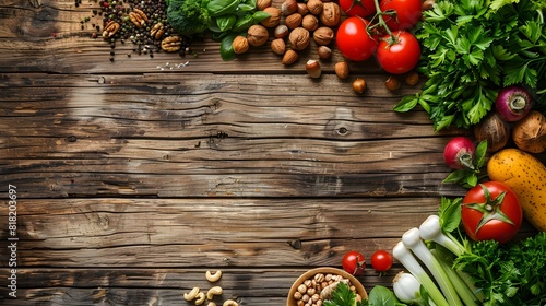 Healthy food background. Concept of Healthy Food, Fresh Vegetables, Nuts and Fruits. photo