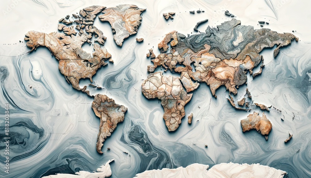 A world map displayed in a full-frame 16_9 landscape ratio, featuring authentic marble style colors. The map covers the entire frame