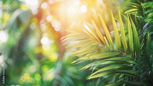  A tight shot of a leafy plant with sunlight filtering through its leaves The foreground displays focused greenery  while the background is softly blurred with additional green leaves