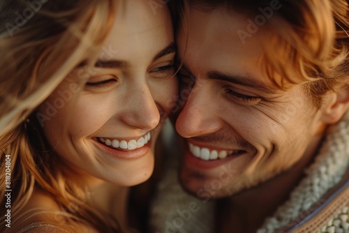  a happy and laughing couple in love with open eyes 