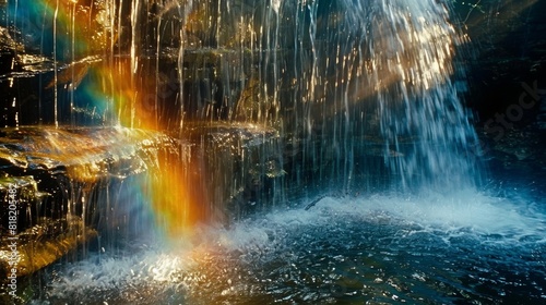 The perfect balance of fire and water a fiery rainbow over a cool cascading waterfall. © Justlight