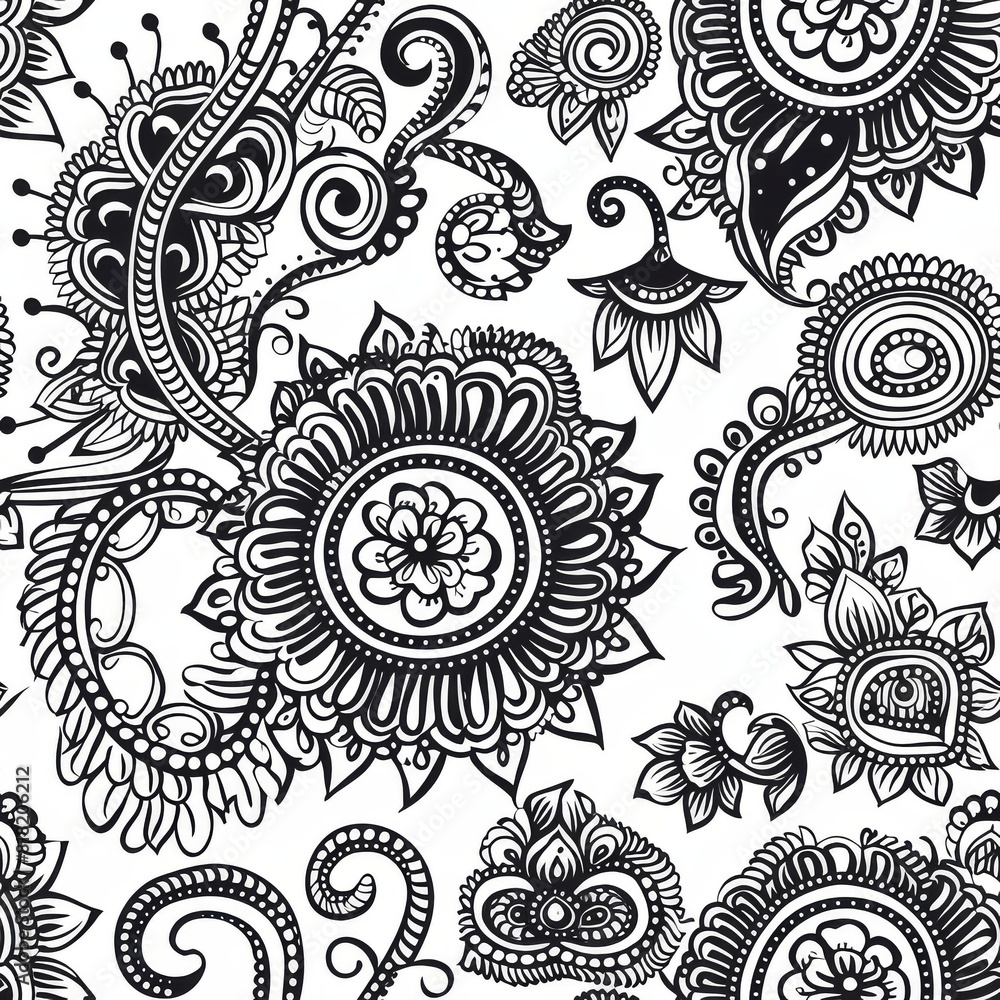 Seamless A black and white floral pattern with a lot of detail Seamless A black and white floral pattern with a lot of detail