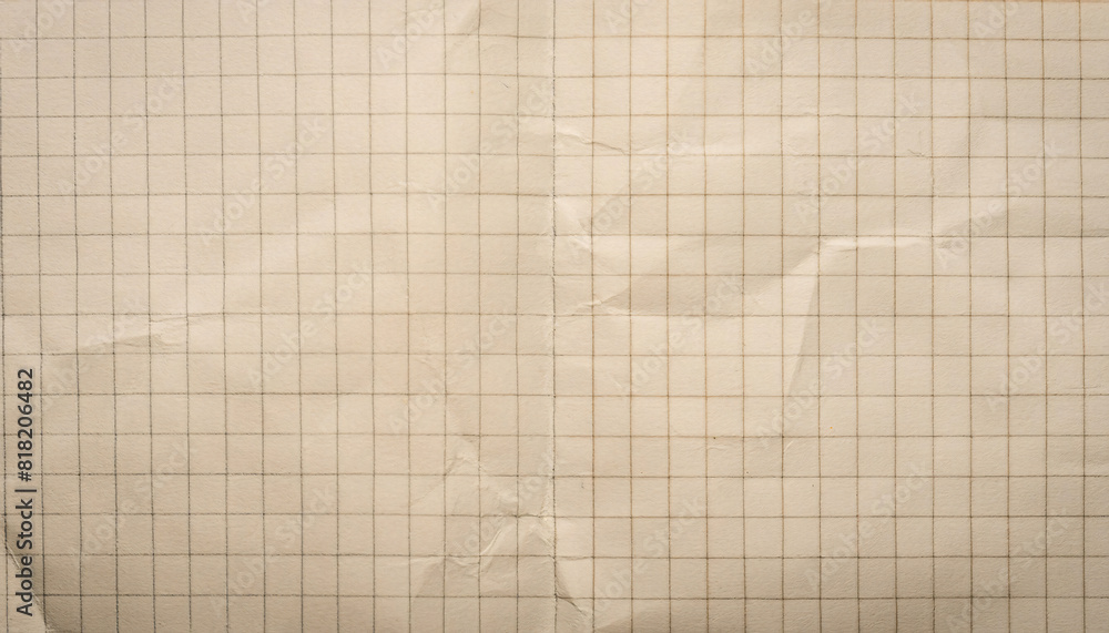 beige graph paper texture with brown grid lines, creases, worn ...