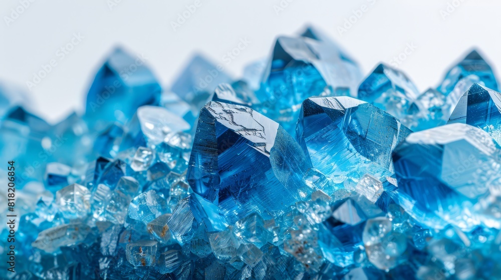 A pile of blue glass pieces sits on a white table, near a wall adorned with additional stacks of blue glass, each atop a separate side of the white wall A pile of blue glass pieces sits on a white table, near a wall adorned with additional stacks of blue glass, each atop a separate side of the white wall