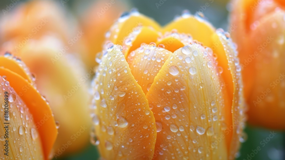 drops of water on its petals Foreground features sharp focus; background softly blurred drops of water on its petals Foreground features sharp focus; background softly blurred
