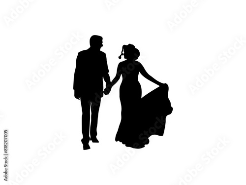 bride and groom silhouette. wedding couple silhouette. good use for symbols, logos, mascots, icons, signs, web, or any design you want.