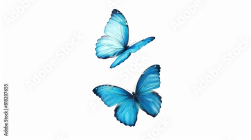  Two blue butterflies fly side by side against a pristine white backdrop A single blue butterfly s cast shadow graces the left side A solitary blue butterfly