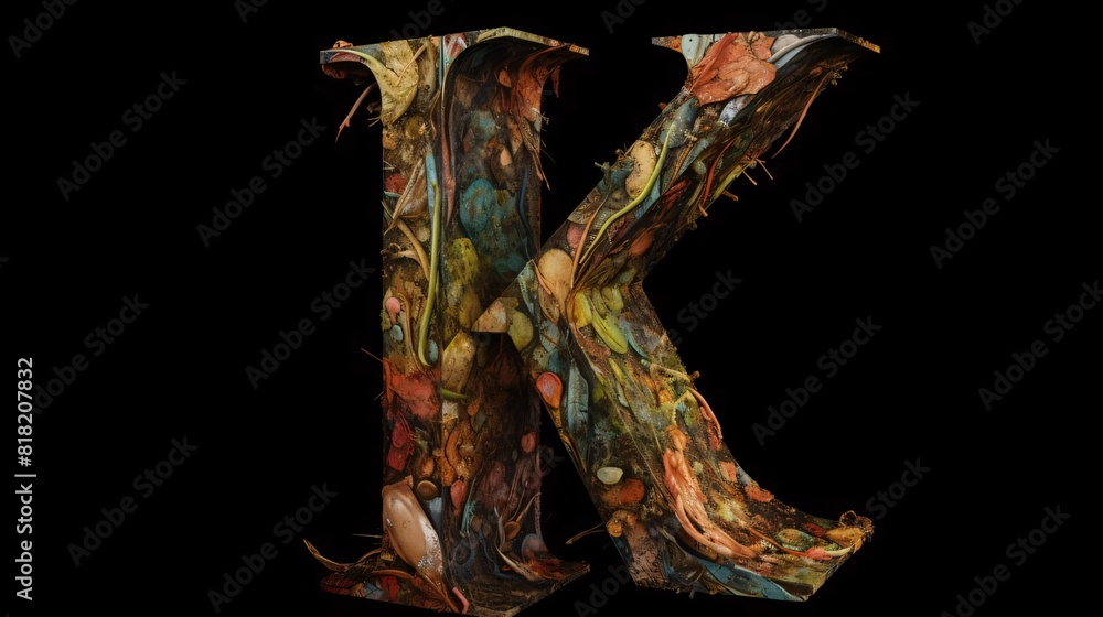 Letter K made of abstract paint splashes isolated on black background. 3d rendering Letter K made of abstract paint splashes isolated on black background. 3d rendering