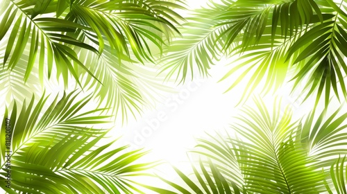  A close-up of green palm tree leaves against a pure white background is a square-shaped image  not a rectangle
