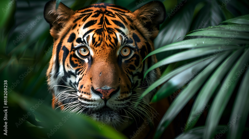 Head shot of tiger in the jungle. Head shot of tiger in the jungle.