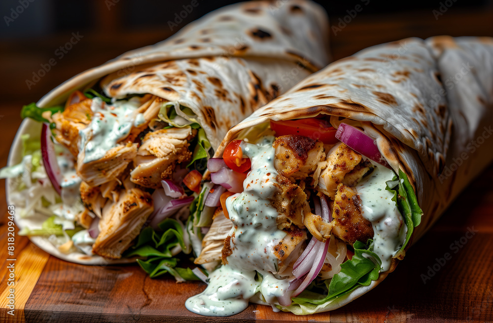 Beef shawarma sandwich fresh roll, wrap of grilled meat and salad tortilla Beef shawarma sandwich fresh roll, wrap of grilled meat and salad tortilla