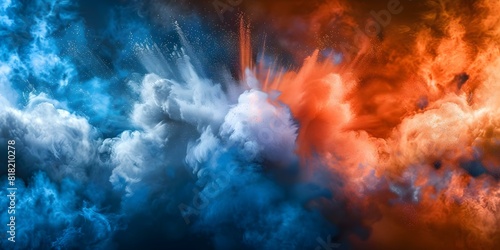 Patriotic red white and blue dust explosion background with American flag colors. Concept Independence Day  Fourth of July  Fireworks  American Pride  Patriotic Celebration