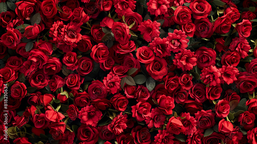 Large Group of Red Roses With Green Leaves Large Group of Red Roses With Green Leaves