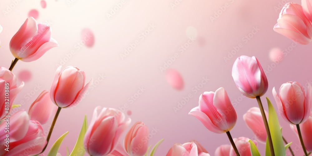 Tulips illustration. Postcard or banner, place for text or congratulations. Generative AI Tulips illustration. Postcard or banner, place for text or congratulations. Generative AI