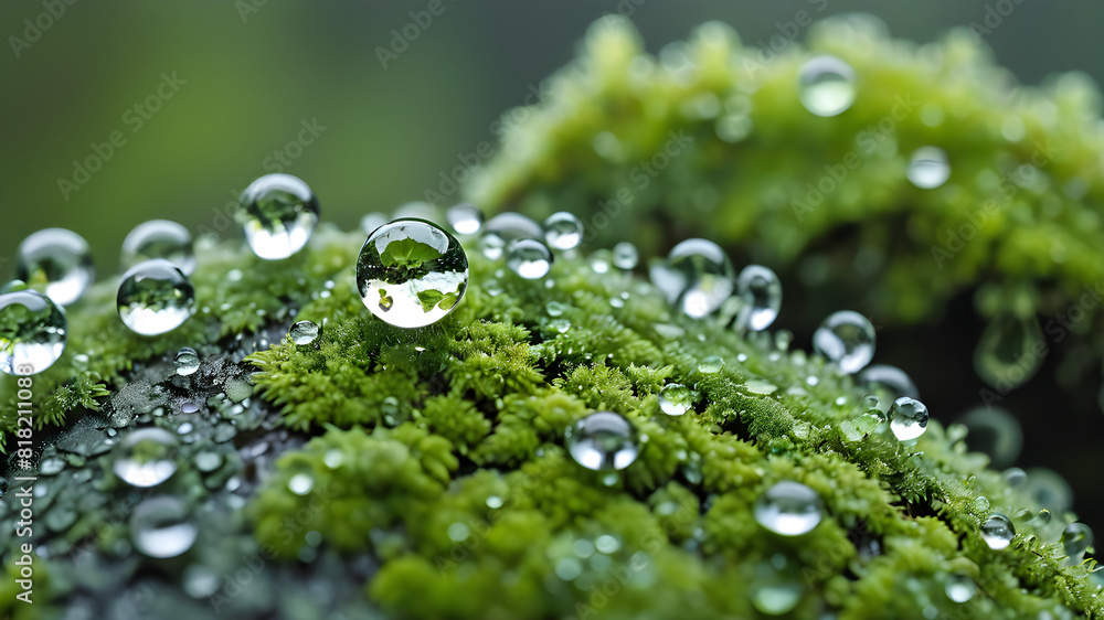 Macro Raindrop on Rainforest Lichen with Unique Texture Macro Raindrop on Rainforest Lichen with Unique Texture