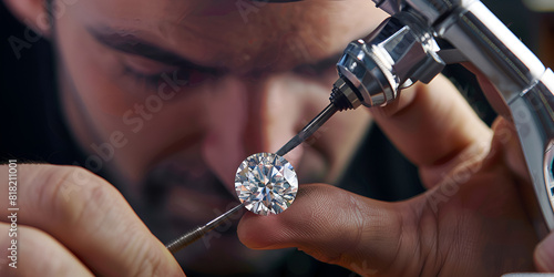 A jeweler in the workshop working on a bracelet with dark background photo
