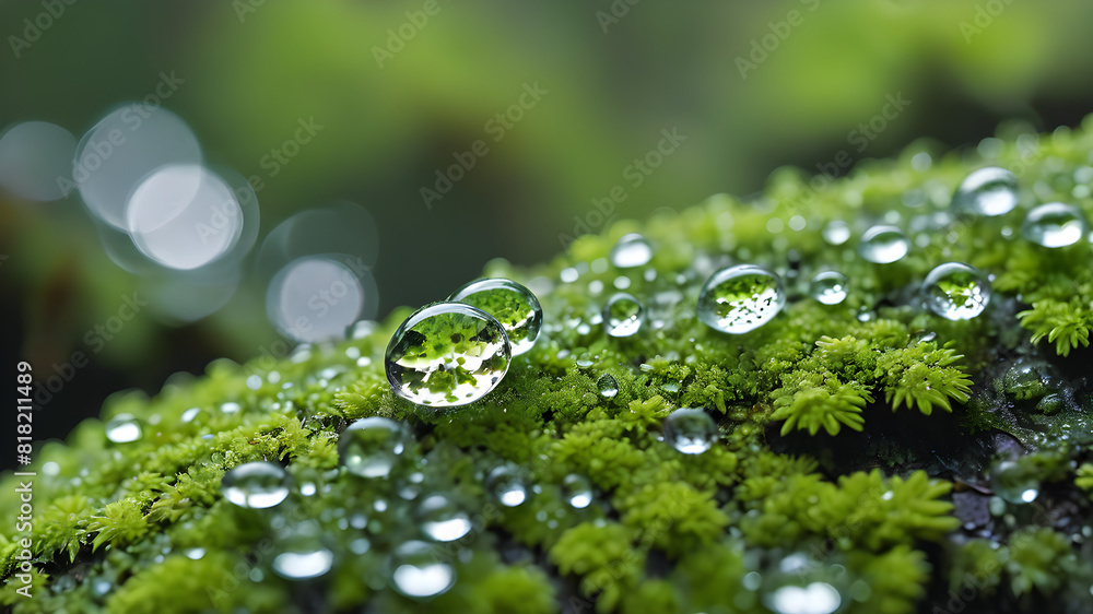 Macro Raindrop on Rainforest Lichen with Unique Texture Macro Raindrop on Rainforest Lichen with Unique Texture