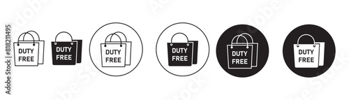 Duty Free Vector icon Set. Airport Custom Tax Free sign suitable for apps and websites UI design style. Duty free shop store shopping bag flat vector icon