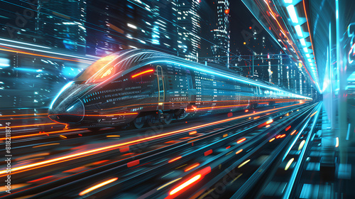 The high-speed futuristic train is rushing at high speed.