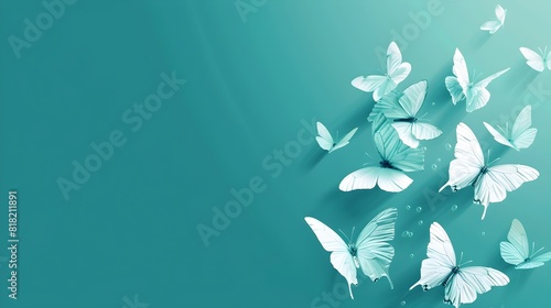 Turquoise Gradient Backdrop Adorned with Flying White Butterflies photo