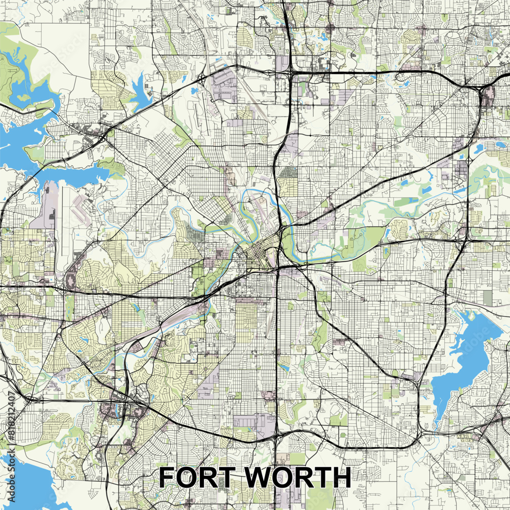Obraz premium Fort Worth, Texas, USA map poster art