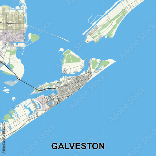 Galveston, Texas, USA map poster art