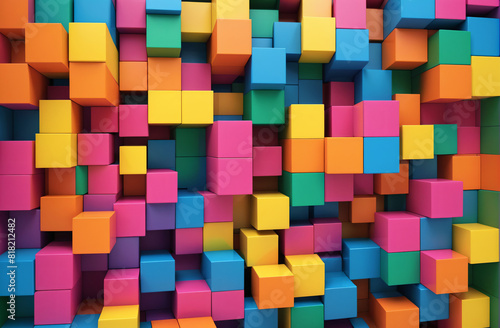 background entirely composed of different sized cubes of different colors that make up a modern 3D design