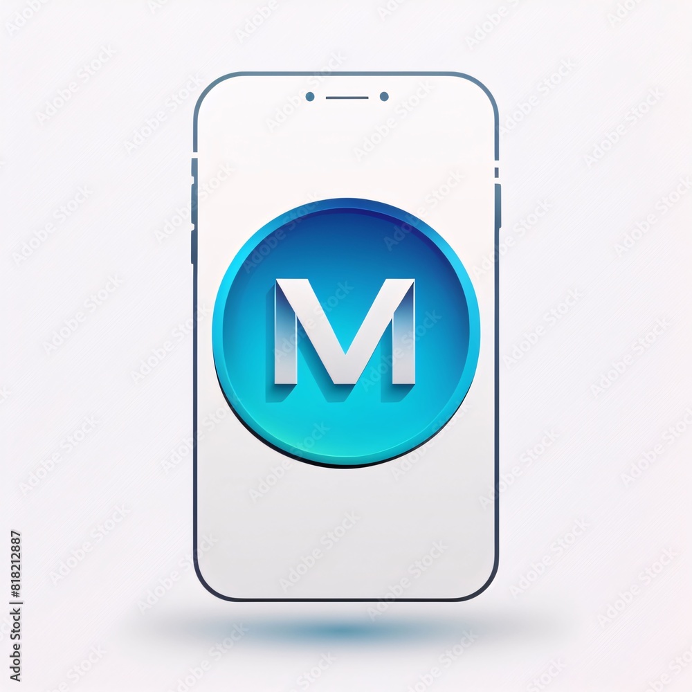 Mobile phone with letter M. Mobile application icon. Vector illustration. Mobile phone with letter M. Mobile application icon. Vector illustration.