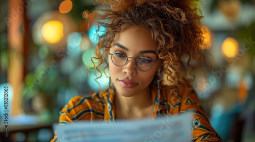 A female Accountant looks at a financial report, professional accounting company, digital marketing, optimization, guy calculating a sales margin