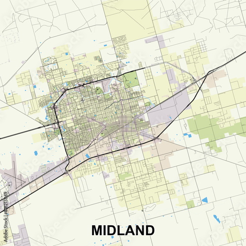 Midland, Texas, USA map poster art
