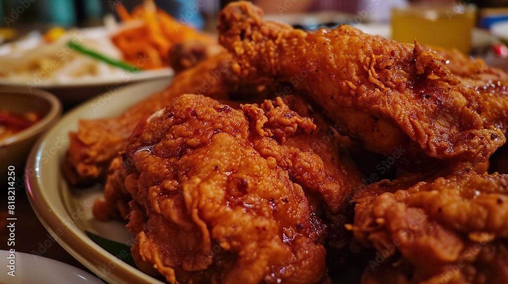 close up Thai style fried chicken with sweet and sour chili sauce close up Thai style fried chicken with sweet and sour chili sauce