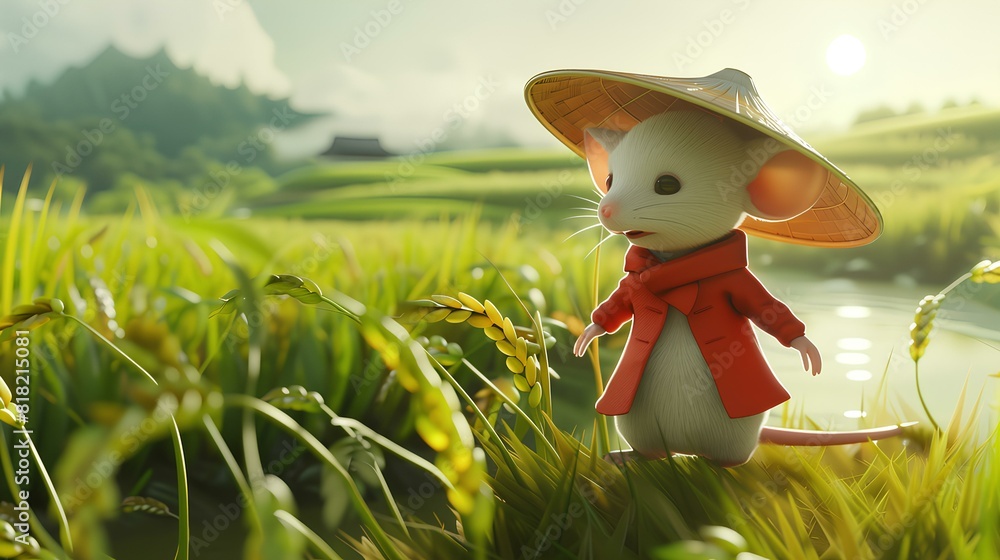 cute mouse cartoon doing a rice farm happily cute mouse cartoon doing a rice farm happily