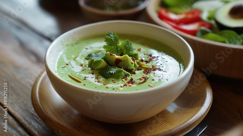 Creamy Avocado Soup with basil leaves, healthy dish	
, easy homemade healthy dish 