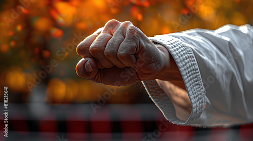 close-up fist of teakwondo blackbelt master, martial arts, wallpaper photo