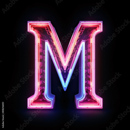 Neon letter M in the style of neon lamps. Vector illustration